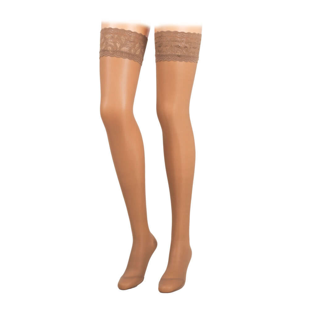 CALYPSO Lårstrømper 140den med støtte og blondekant - XS - Beige